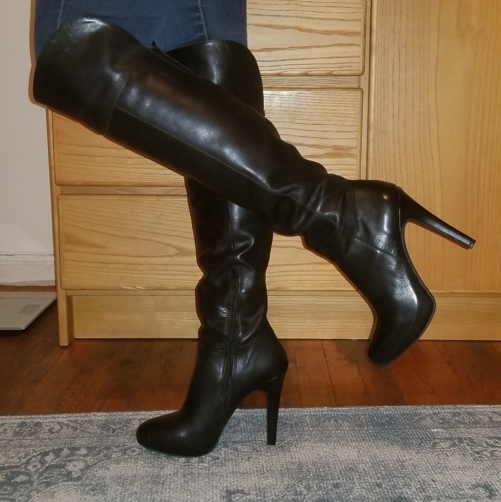 leather over the knee Jessica Simpson black boots
